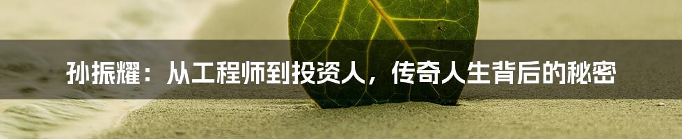 孙振耀：从工程师到投资人，传奇人生背后的秘密