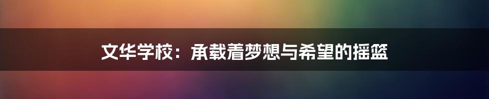 文华学校：承载着梦想与希望的摇篮