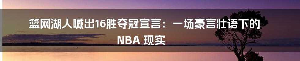 篮网湖人喊出16胜夺冠宣言：一场豪言壮语下的 NBA 现实