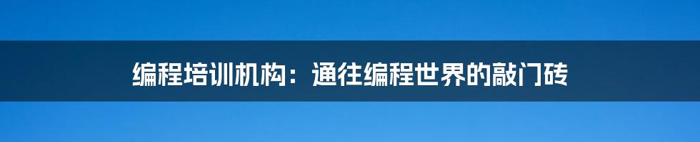 编程培训机构：通往编程世界的敲门砖