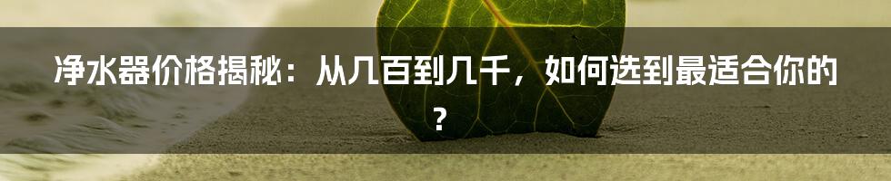 净水器价格揭秘：从几百到几千，如何选到最适合你的？