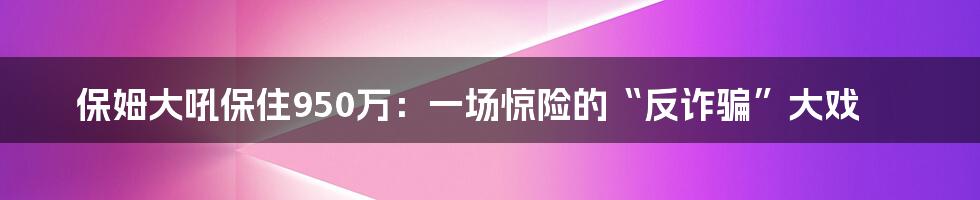 保姆大吼保住950万：一场惊险的“反诈骗”大戏