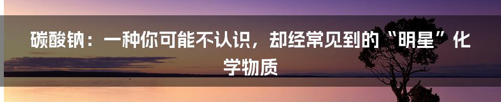 碳酸钠：一种你可能不认识，却经常见到的“明星”化学物质