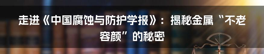 走进《中国腐蚀与防护学报》：揭秘金属“不老容颜”的秘密