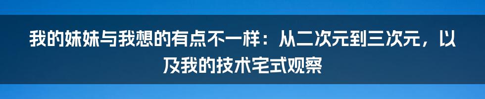 我的妹妹与我想的有点不一样：从二次元到三次元，以及我的技术宅式观察