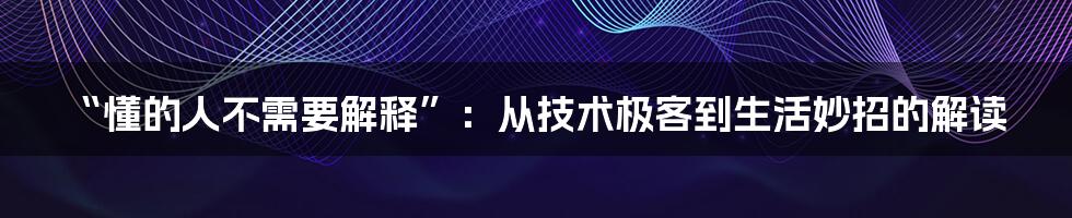 “懂的人不需要解释”：从技术极客到生活妙招的解读