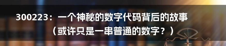 300223：一个神秘的数字代码背后的故事（或许只是一串普通的数字？）