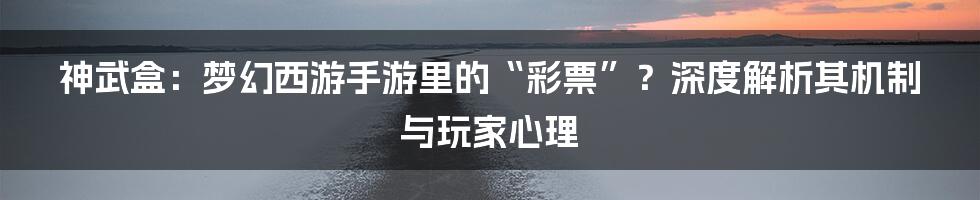 神武盒：梦幻西游手游里的“彩票”？深度解析其机制与玩家心理