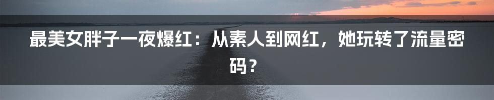 最美女胖子一夜爆红：从素人到网红，她玩转了流量密码？