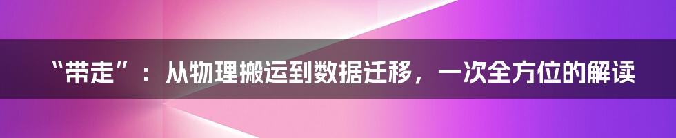 “带走”：从物理搬运到数据迁移，一次全方位的解读