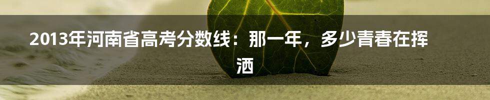 2013年河南省高考分数线：那一年，多少青春在挥洒