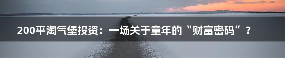 200平淘气堡投资：一场关于童年的“财富密码”？