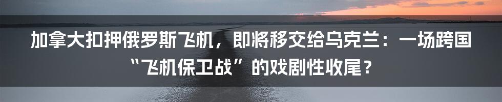 加拿大扣押俄罗斯飞机，即将移交给乌克兰：一场跨国“飞机保卫战”的戏剧性收尾？