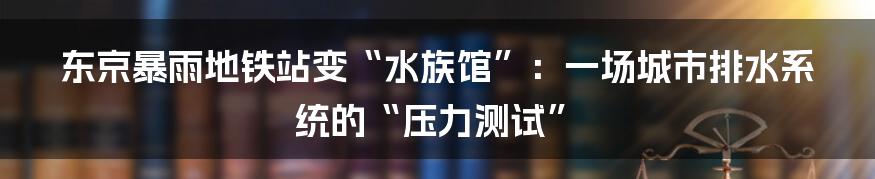 东京暴雨地铁站变“水族馆”：一场城市排水系统的“压力测试”