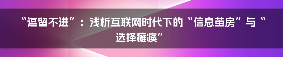 “逗留不进”：浅析互联网时代下的“信息茧房”与“选择瘫痪”