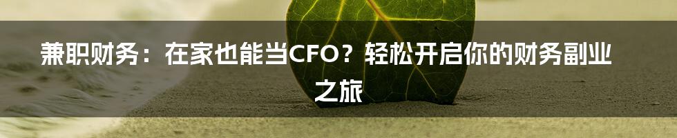 兼职财务：在家也能当CFO？轻松开启你的财务副业之旅