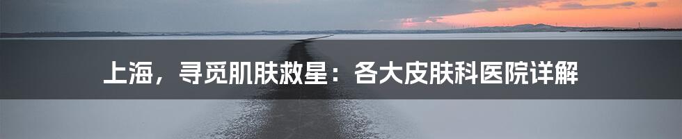 上海，寻觅肌肤救星：各大皮肤科医院详解