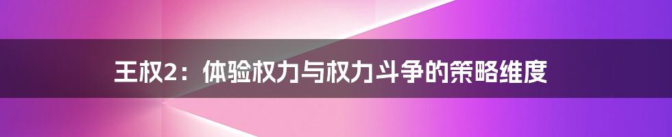 王权2：体验权力与权力斗争的策略维度