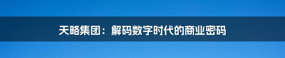 天略集团：解码数字时代的商业密码