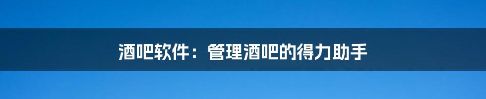 酒吧软件：管理酒吧的得力助手