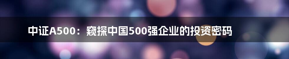 中证A500：窥探中国500强企业的投资密码