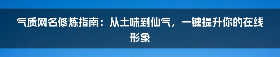 气质网名修炼指南：从土味到仙气，一键提升你的在线形象