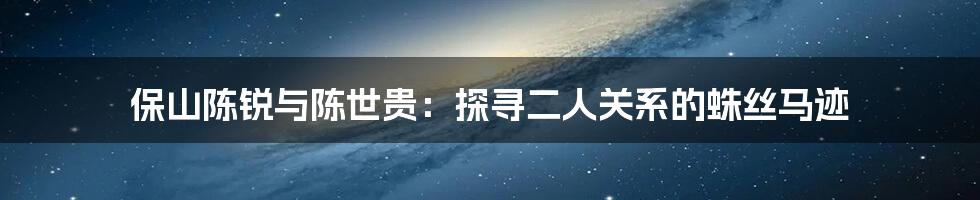 保山陈锐与陈世贵：探寻二人关系的蛛丝马迹