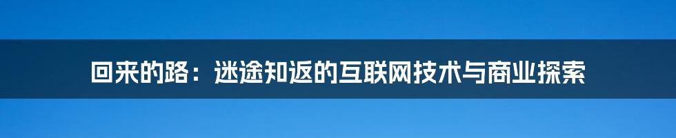 回来的路：迷途知返的互联网技术与商业探索