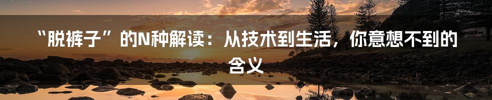 “脱裤子”的N种解读：从技术到生活，你意想不到的含义