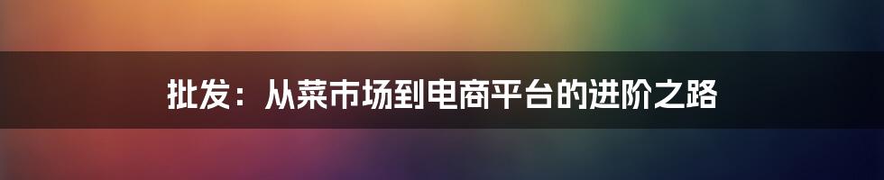 批发：从菜市场到电商平台的进阶之路