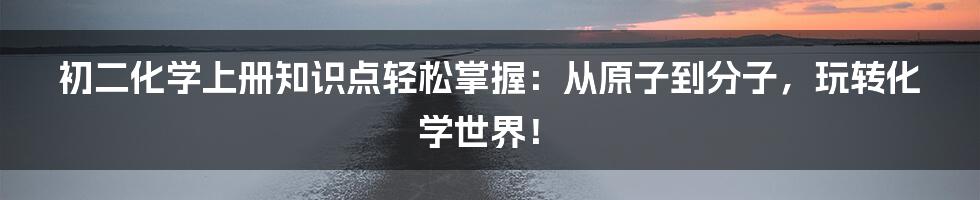 初二化学上册知识点轻松掌握：从原子到分子，玩转化学世界！