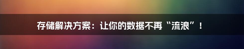 存储解决方案：让你的数据不再“流浪”！