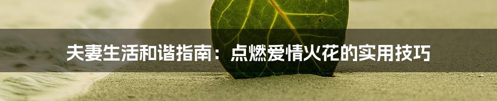 夫妻生活和谐指南：点燃爱情火花的实用技巧