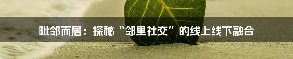 毗邻而居：探秘“邻里社交”的线上线下融合