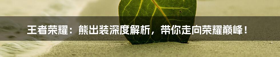 王者荣耀：熊出装深度解析，带你走向荣耀巅峰！