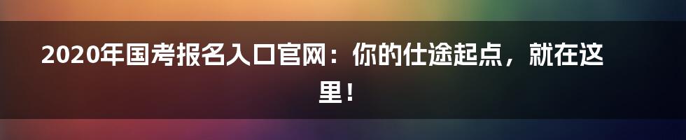 2020年国考报名入口官网：你的仕途起点，就在这里！