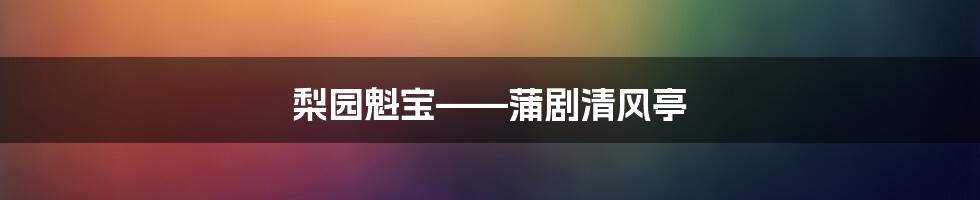 梨园魁宝——蒲剧清风亭