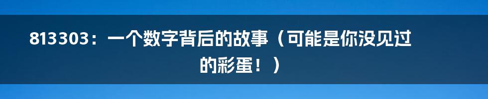 813303：一个数字背后的故事（可能是你没见过的彩蛋！）