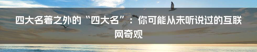 四大名著之外的“四大名”：你可能从未听说过的互联网奇观