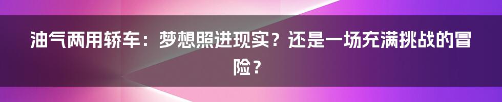 油气两用轿车：梦想照进现实？还是一场充满挑战的冒险？