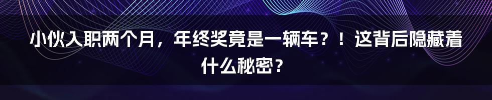 小伙入职两个月，年终奖竟是一辆车？！这背后隐藏着什么秘密？