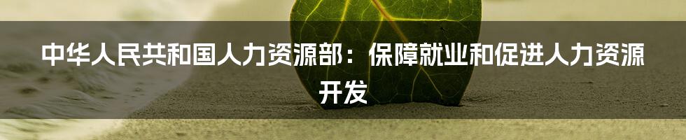 中华人民共和国人力资源部：保障就业和促进人力资源开发