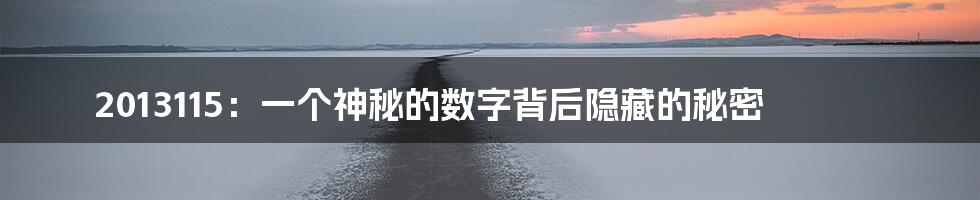 2013115：一个神秘的数字背后隐藏的秘密