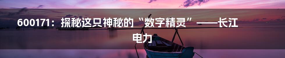 600171：探秘这只神秘的“数字精灵”——长江电力