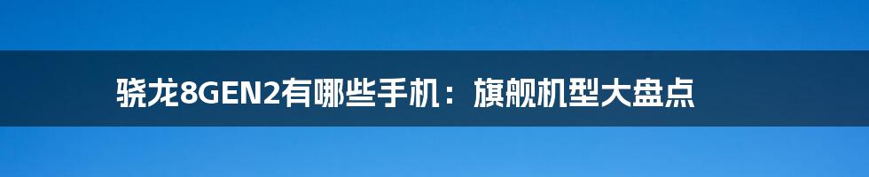 骁龙8GEN2有哪些手机：旗舰机型大盘点