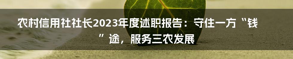 农村信用社社长2023年度述职报告：守住一方“钱”途，服务三农发展