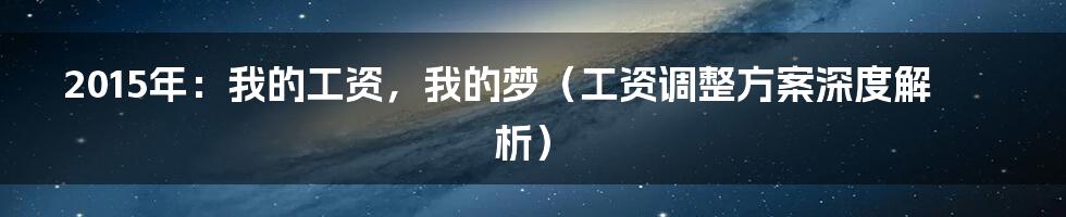 2015年：我的工资，我的梦（工资调整方案深度解析）