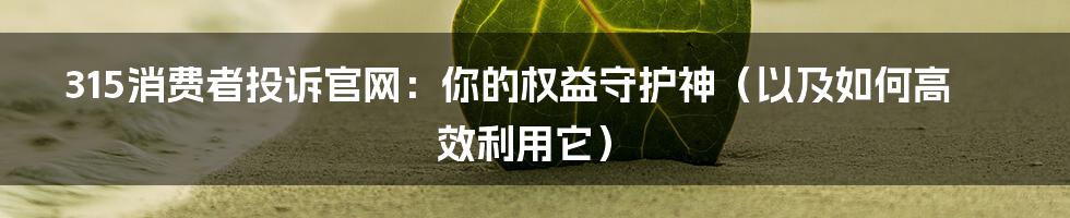 315消费者投诉官网：你的权益守护神（以及如何高效利用它）