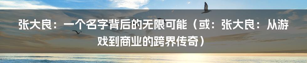 张大良：一个名字背后的无限可能（或：张大良：从游戏到商业的跨界传奇）