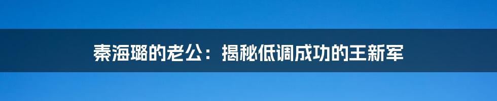 秦海璐的老公：揭秘低调成功的王新军